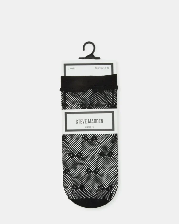 2-pack svarta ankelstrumpor med rosett i fisknät 2-pack svarta ankelstrumpor med rosett i fisknät