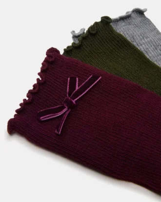 3-pack Folly Velvet Bow Rib Crew-strumpor Cherry