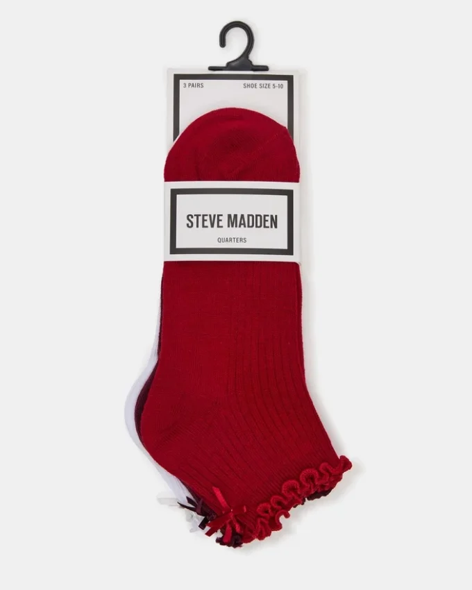 3-pack Melody-strumpor med spetskant och rosett, röda i flera färger 3-pack Melody-strumpor med spetskant och rosett, röda i flera färger