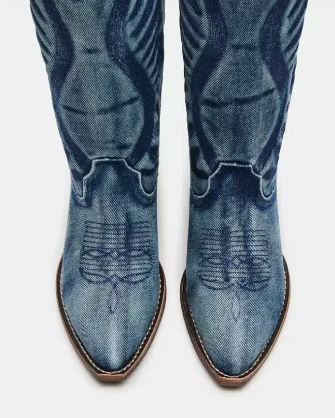 Albany-stövlar i denim med breda vad Albany-stövlar i denim med breda vad