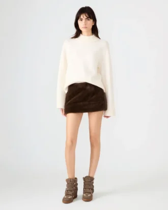 Aviva kjol i fuskpäls, mörk espresso