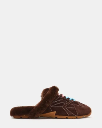 Aziel Mule Faux Fur Chocolate Brown Suede