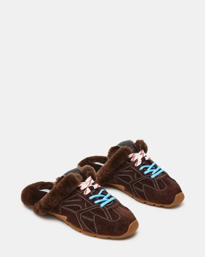 Aziel Mule Faux Fur Chocolate Brown Suede Aziel Mule Faux Fur Chocolate Brown Suede