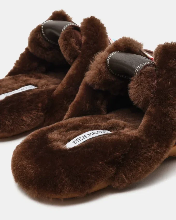 Aziel Mule Faux Fur Chocolate Brown Suede Aziel Mule Faux Fur Chocolate Brown Suede