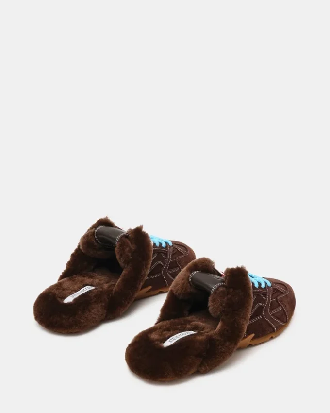 Aziel Mule Faux Fur Chocolate Brown Suede Aziel Mule Faux Fur Chocolate Brown Suede