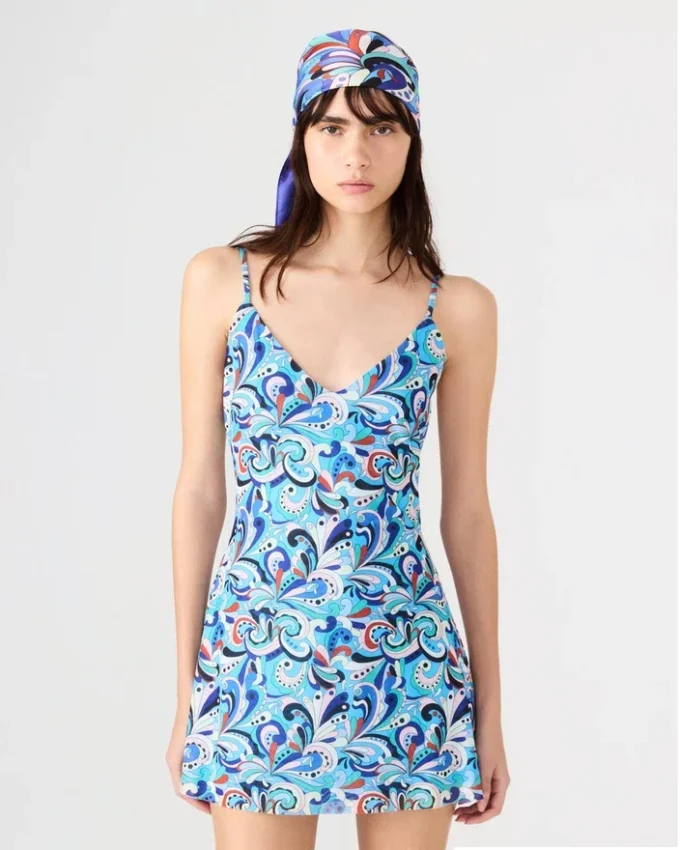 Sheila-klänning i blågrön paisley