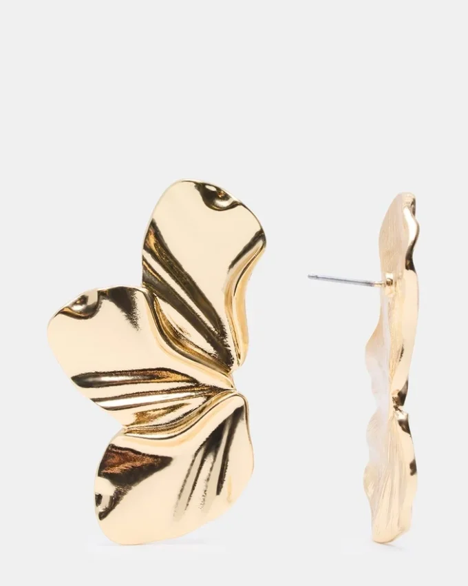 Stora blommiga örhängen med stift, guld