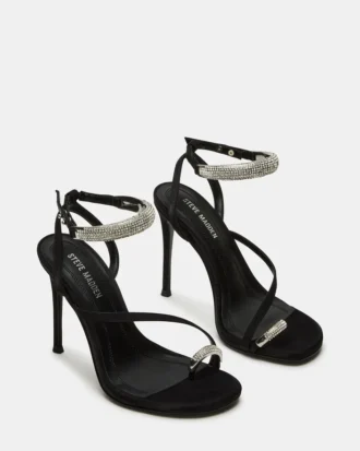 Tia Rhinestones Black Satin